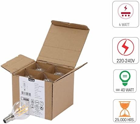 TEKLED® P45 Filament Vintage DIMMABLE LED Bulbs | E14 Small Edison Screw | Energy Saving 4W Light Bulb 40W Equivalent | Clear 2700K 470LM | 4-Pack | Warm White