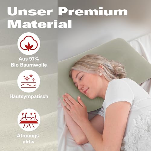 BaSaTex Bio Kissenbezüge Spannbezüge 2er Pack für Nackenkissen und Gesundheitskissen | 97% GOTS-Zertifizierte Baumwolle + 3% Elasthan | 40x60 cm - 45x65 cm | Natur