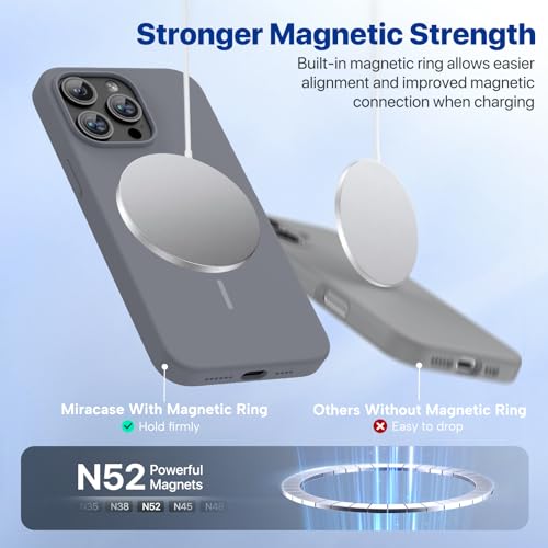 Image of Miracase Magnetic for iPhone 15 Pro Max Case, [Soft Anti-Scratch Microfiber Lining], Compatible with MagSafe, Liquid Silicone Case Shockproof Drop Protection Phone Case for 15 ProMax, Lavender Gray