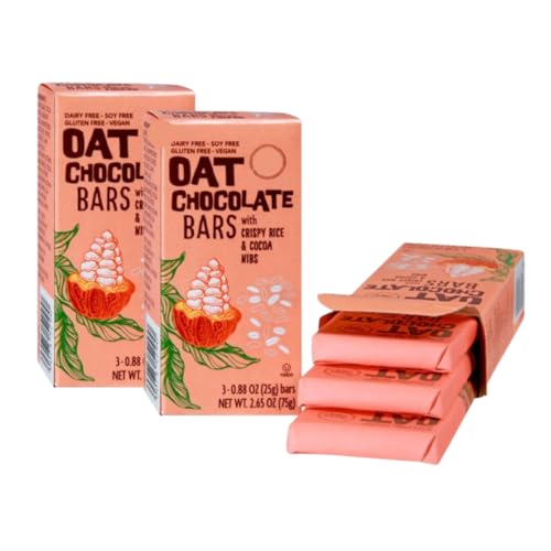 Trader Js Oat Chocolate Bars (3 packs of 3 bars, Oat Chocolate with Crispy Rice & Cocoa Nibs)