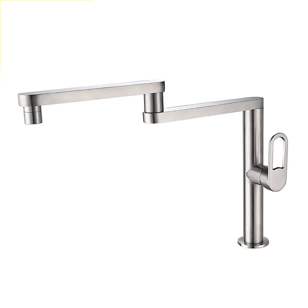 COSZWQDP Kitchen Sink Faucet Dual Function Spray & Bubbler Foldable Swivel Basin Mixer Taps with Hot and Cold Water Deck Mounted Chrome(Brushed Nickel)