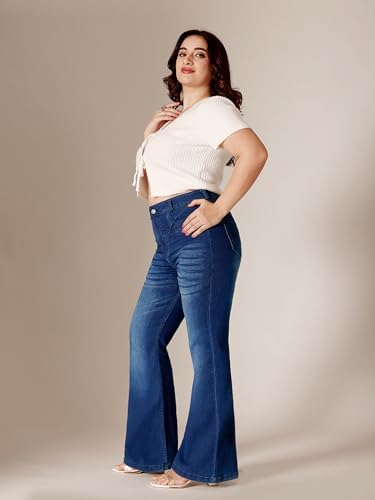 Image of Miss Chase A+ Women's Wide-Leg High Rise Regular-Length Stretchable Denim Jeans