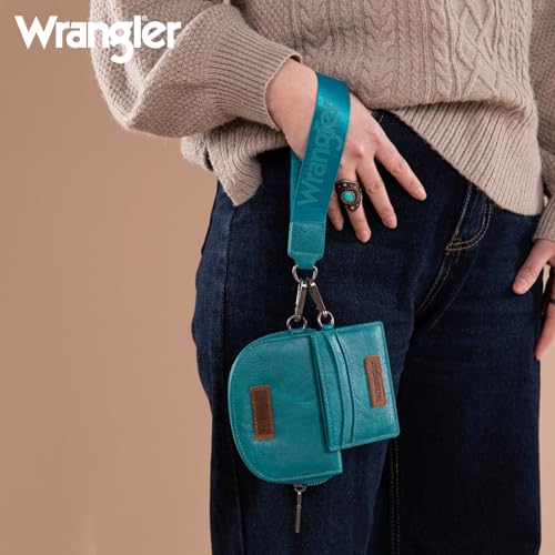 Image of Wrangler KeyChain Wallet Wristlet Wallets for Women Dual Pouch Wristlet with Zipper Womens Credit Card Holder Wallet