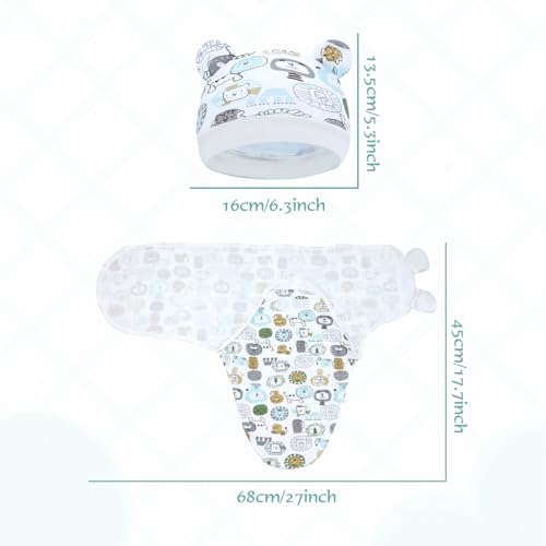 Image of Cinaci 2 Pieces Adjustable Soft Cotton Baby Swaddle Sleep Sacks Hats Newborn Nursery Caps Beanies Bonnets Swaddle Blanket Wraps for Baby Girls Boys Infants Newborns (2PCS S10)