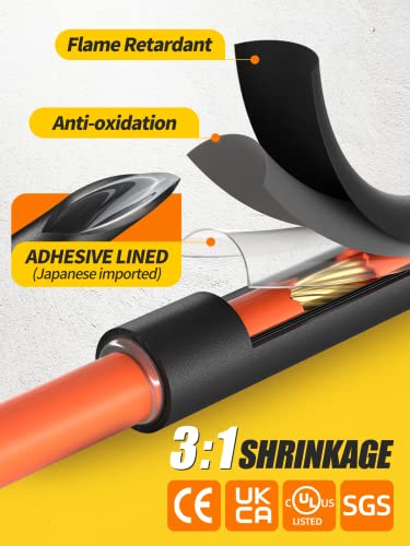 Eventronic 90mm Overlength Heat Shrink Tubing Kit, 3:1 Shrink Ratio Adhesive Lined, 200 PCS, 8 Size, in Total 18 m, Application for Electrical Insulation and Wire Connector by User-friendly Design