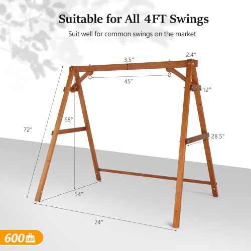 Image of VINGLI 6.2FT Wooden Porch Swing Frame for 4FT Swing, Brown