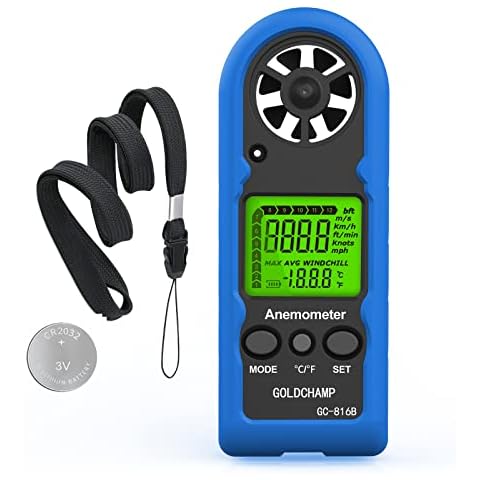 Anemometer Handheld, Mini Digital Wind Speed Meter, Measuring Temperature, Max/Average/Current Wind Speed, Wind Chill Indication, LCD Backlight Air Flow Gauge for HVAC, Outdoor Activities Cover