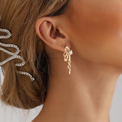 12 Pairs Crystal Rhinestone Pearl Kate Spade bow stud earrings for women Statement Ribbon Fringe Waterfall Dangling Long Chain Bow Dangle Drop Tassel Earrings4