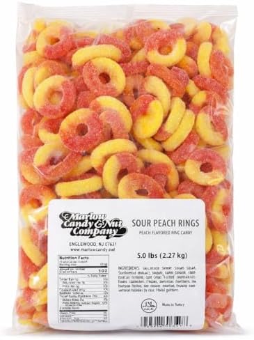 Sour Peach Rings 5LB Bulk Bag (HALAL) [HELAL] by Marlow Candy