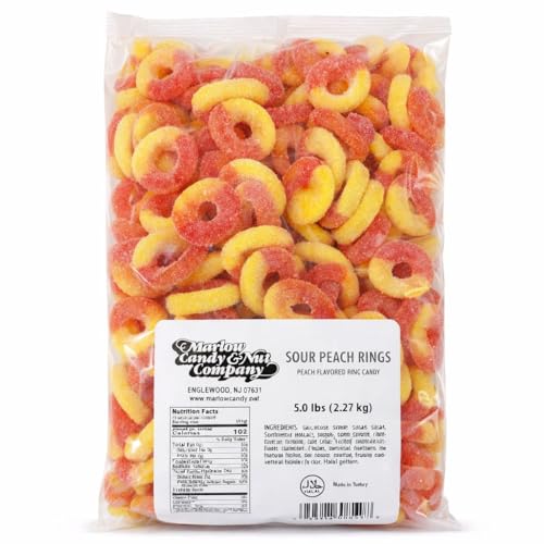 Sour Peach Rings 5LB Bulk Bag (HALAL) [HELAL] by Marlow Candy