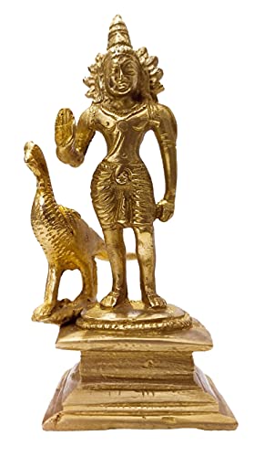 Estatua de Kartikeya en latón con acabado dorado de 12 cm