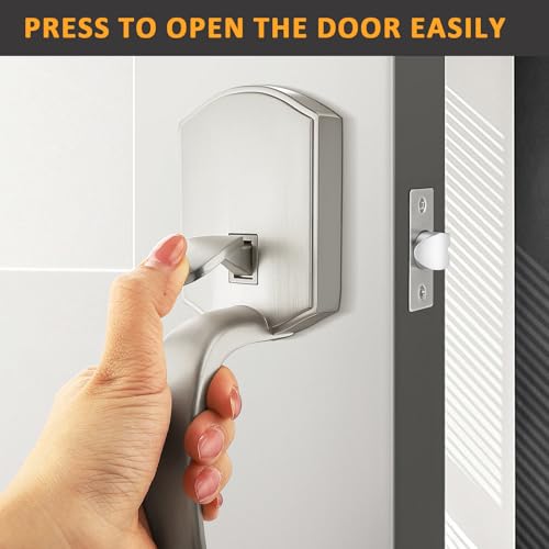 Image of Probrico Brushed Nickel Front Door Handle, Heavy Duty Entry Door Handle with Interior Reversible Handed Lever, Lock Grip Handle with Wave Lever Keyless Door Locks, 1Pack