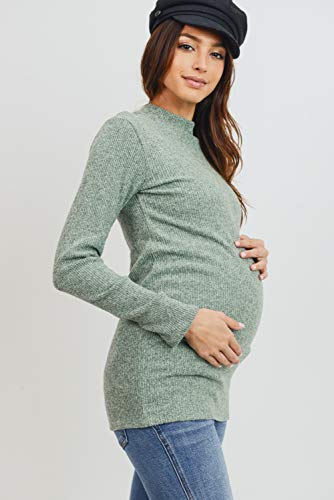 Women's Knit Ribbed Maternity Top With Mock Neck Long Sleeve (Mint, S) #TOP1