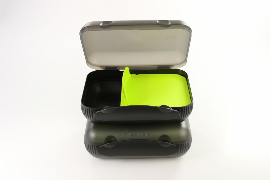TUPPERWARE To Go Lunch-Box schwarz limette mit Trennung (2) Sandwich P 18192