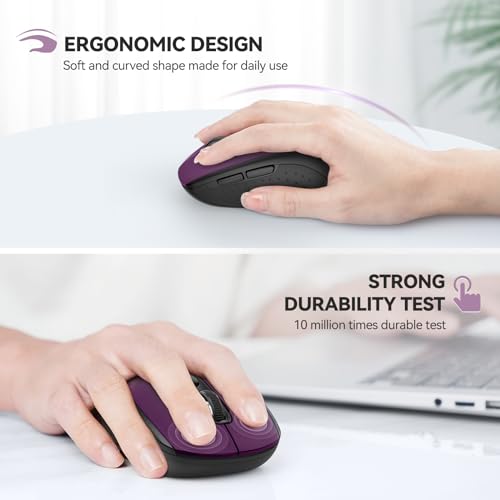Image of TECKNET Bluetooth Mouse (BT 5.0 /3.0+2.4Ghz), 6-Level 4000 DPI Wireless Mice for Laptop, 2-in-1 Ergonomic Computer Portable PC Mouse, Silent Mouse with USB Receiver for Windows /Mac /PC /Notebook-Purple