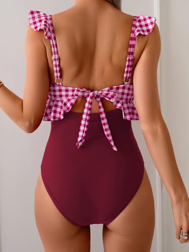 Image of Eomenie One Piece Swimsuit for Women Tummy Control Ruffle Bathing Suit V Neck Ruched Swim Suit Slimming Cutout Swimwear