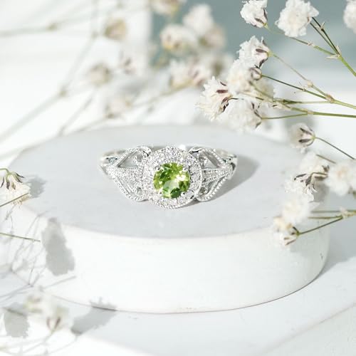 Certified Peridot Art Deco Engagement Ring, AAA Quality, Real Peridot Diamond Halo Ring (Gift for Women)3