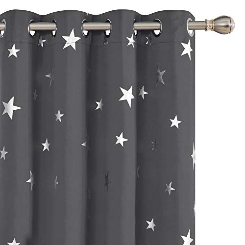 Deconovo Solid Thermal Insulated Blackout Curtains with Silver Star Pattern 38 x 45 Inch Dark Grey 2 Panels