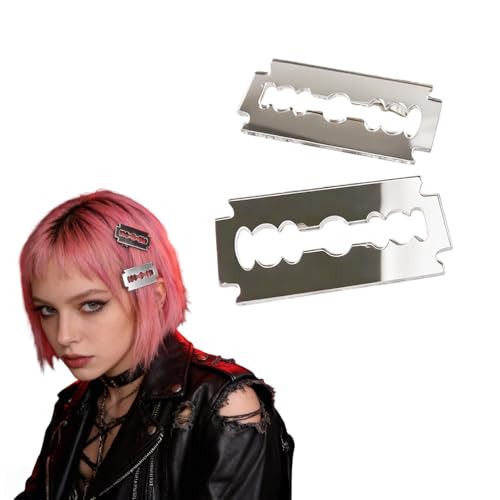 2Pcs Punk Razor Blade Hair Clips for Women Y2k Side Bang ClipsWhimsical Barrettes Harajuku Twee Hair Styling Accessories for Halloween/Cosplay/Themed Party