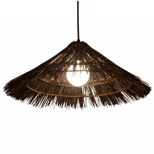 Suspension en rotin et paille, lampe de plafond rustique pour luminaire de salon - 2