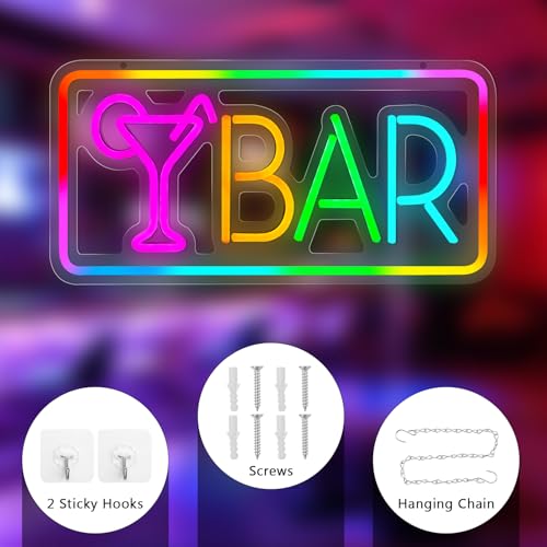Image of Bar Neon Sign, LED Sign for Wall Decor, LED Neon Light Signs for Home, USB Powered Bar lights for Cocktails Man Cave Party Club, Christmas Gifts