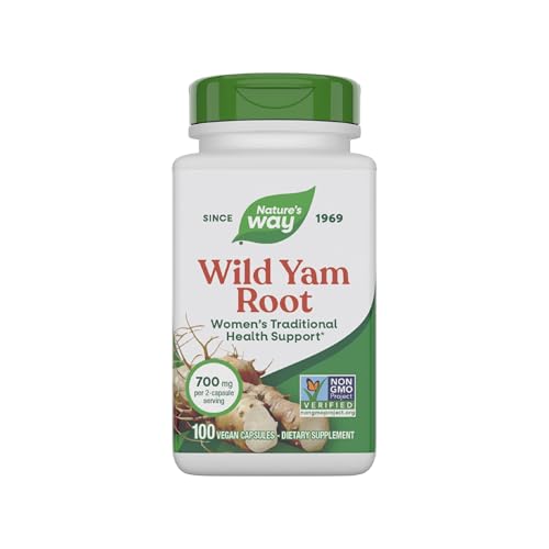 Natures Way Wild Yam Root Capsules Womens Traditional Health Support* 700 mg per 2-Capsule Serving Non-GMO Project Verified 100 Vegan Capsules (Packaging May Vary)