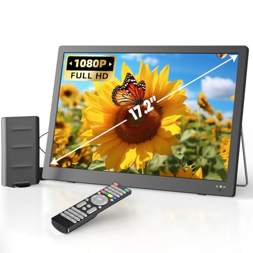 NORTHING 17.2" Portable TV with Antenna, 7000mAH Built-in Powered TV with USB/HDMI/AV Input, 12V Small T V for Camping Kitchen Bedroom RV Patio Car Power Outage, Sleep Timer