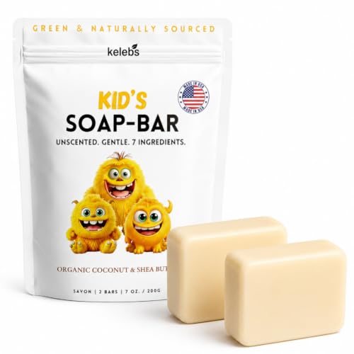 KELEBS Unscented Kids Soap Bar 2-Pack – Organic & Gentle...