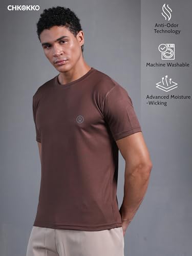 Image of CHKOKKO Gym T Shirts for Men Workout Activewear Solid Quick Dry Sports Tshirt for man Breathable Lightweight Half Sleeve Regular Fit Round Neck Running Boys T Shirt