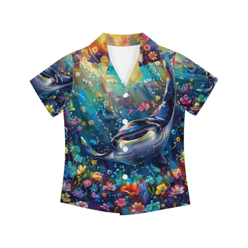 Image of PinUp Angel Funky Casual Hawaiian Shirt Kids Boys Girls Art Oil Painting Animal Pattern Short Sleeve Unisex Beach Shirt