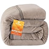 VK Living 毛布 二枚合わせ シングル 【瞬間超発熱・SUPERHOT次世代調温中綿】【SUPER HOT】 冬用 あったか 厚手 保湿加工 24時間持続制菌消臭 襟付き 吸湿発熱 静電防止 丸洗いOK 140x200cm グレージュ