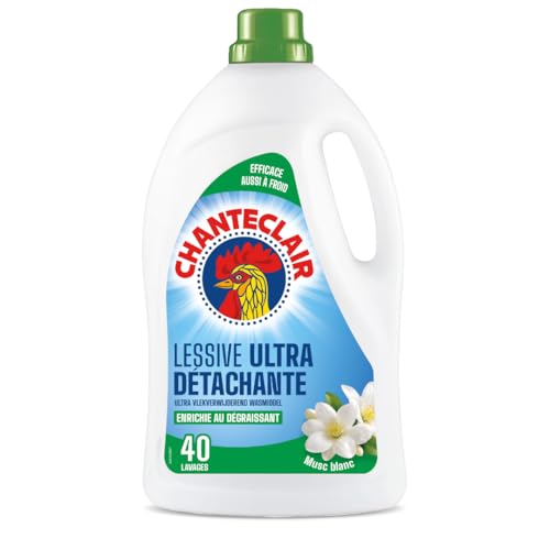 Chanteclair - Lessive Liquide Concentrées Musc Blanc, Enrichie au Dégraissant, Ultra Détachantes et Efficaces aussi à Froid, 40 lavages - 1800 ml