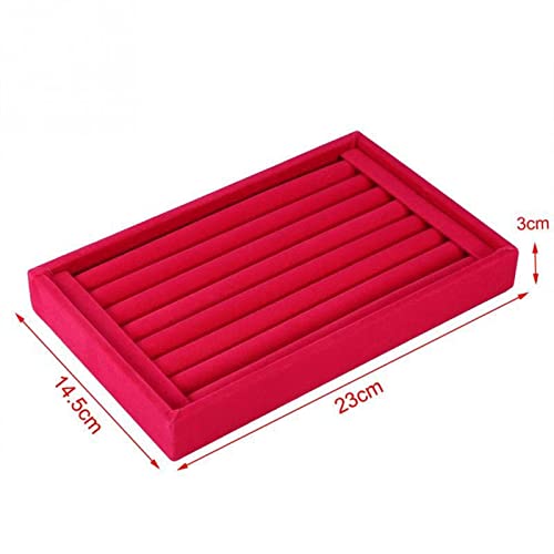 Jewelry Organizer Box Velvet Jewelry Ring Earring Insert Display Cufflinks Organizer Jewelry Box Flat Stackable Tray Holder Storage Box (Color : Red) (Rose Red B) #TOP3