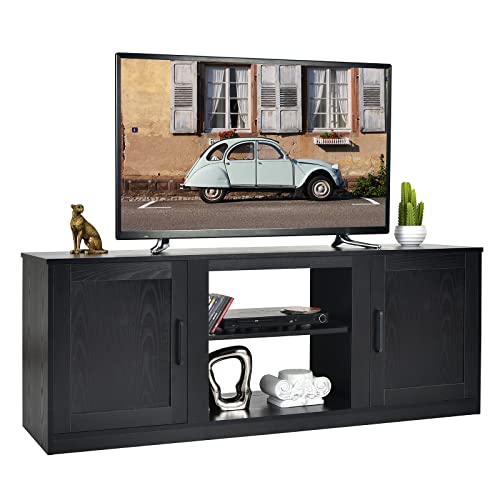 Tangkula Farmhouse TV Stand with Double Barn Doors, Media Entertainment Center for TVs up to 65 Inch, Rustic Wood TV Console Table with Storage Cabinets & Adjustable Shelves for Living Room