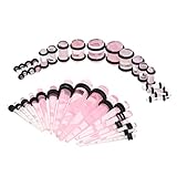 Material: Acryl milageto 32 Stücke Acryl Ohrkegelzapfen Plug Stretching Kits Piercing Schmuck Messgeräte - Rosa