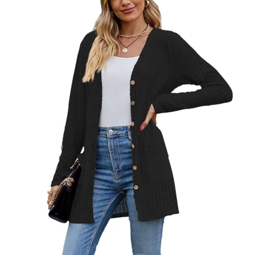 Askyes Womens Cardigan Sweater Long Sleeve Lightweight Open Front Button Closure Fall Cardigans for Women Casual with Pockets2