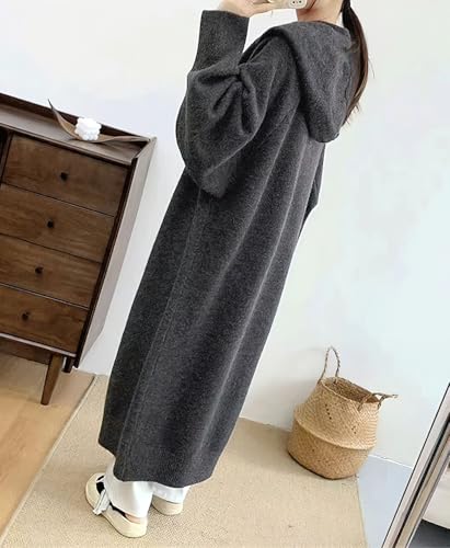 chouyatou Women's Casual Hooded Long Cardigan Sweaters Slouchy Oversized Knitted Duster Trench Coat Outerwear Jacket3