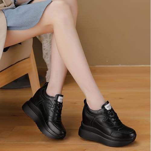 Women's Leather Platform Wedge Heel Fashion Sneakers Comfortable Lace Up High Hidden Heel Casual Tennis Shoes Winter Plus Velvet Sports Walking Shoes4