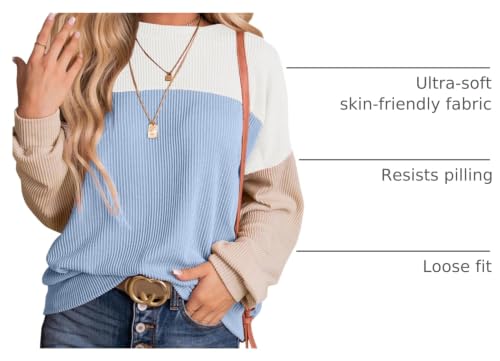 Image of Dokotoo Womens Tops Fashion 2026 Color Block Long Sleeve Shirts for Women Crewneck Knitted Casual Loose Blouses