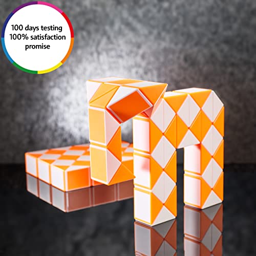 Cubidi® Magic Snake Cube | Fidget Snake Toy For Kids | Travel Toys For Kids Ages 4-8 | Great Gift For Boys And Girls Birthday, Christmas, Stocking Stuffers - 48 Blocks | 0.9 Inch X 0.7 Inch | Orange #TOP4