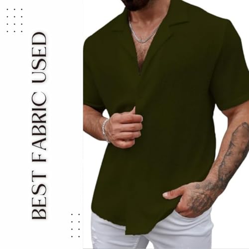 Image of COMBRAIDED Men's Regular Fit Cotton Blend Shirts | Half Sleeve Solid Pattern | Casual Wear for Everyday Style