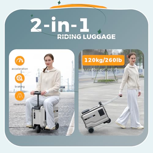 Electric Suitcase 20inch Rideable Luggage Boardable Luggage Carry On Luggage with Night Light, Cup Holder(Silver)2