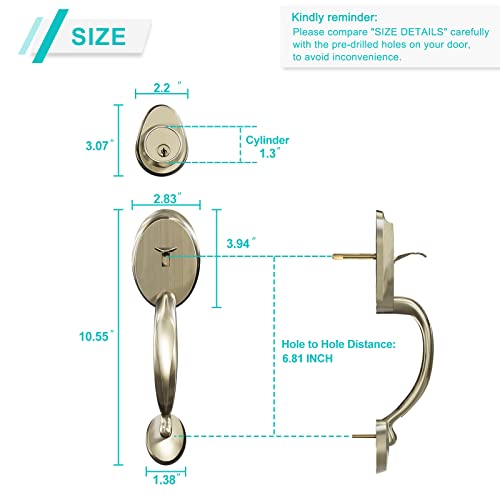 Gua Oyh Front Door Handle Set Entry Door Lock Set Antique Brass Entrance Handle Set With Lock, With Single Cylinder Deadbolt And Knob Handle, Reversible For Right & Left Handed Doors (Antique_1079) #TOP1