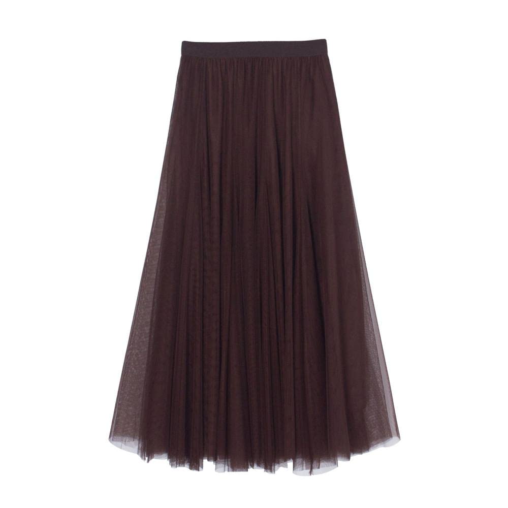 Faldas De Invierno para Mujer, Tallas Grandes Faldas De Invierno Negras Cintura Elástica Falda De Tul De Color Sólido Midi Falda De Talle Alto Faldas Plisadas D(Coffee One Size)