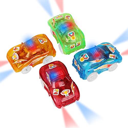 4pcs Tracks Cars Magic, Voiture de Course de Voiture Jouet Track Accessoires avec 5 lumières LED Clignotantes et des Autocollants DIY Jouets pour Voiture Enfant Cadeaux...
