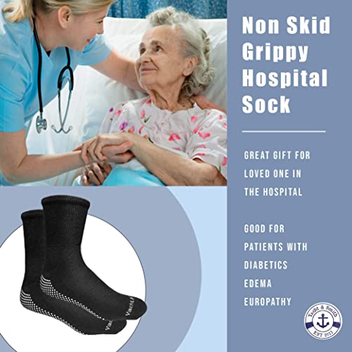 Yacht & Smith 6 Pairs Of Loose Fit Gripper Bottom Diabetic Non-Skid Slipper Black Socks, Grippy Hospital Sock, Wholesale Bulk3