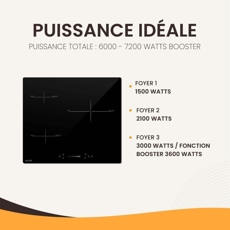 Plaque Induction 3 Feux Encastrable avec Slide Control BELDEKO - 7200W avec Booster - 10 Niveaux de Puissance - Fiable et Robuste - Minuteur, Touches Tactiles, Anti-Débordement