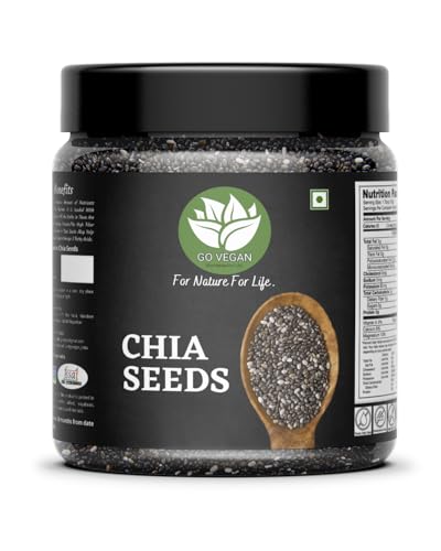 Go Vegan Raw Chia Seeds - 250 Gram Jar Pack | Omega 3 and Fibe Seeds for Weight Management | Rich in Calcium, Protein & Fibre
