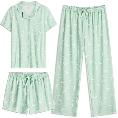Girls Ultra Soft Button Down Pajamas, 3 Piece Pajama Set, pjs for teen girl, Size 7-16