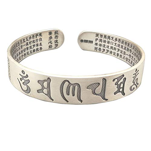 Bracelet en argent S925 mat sculpté de textes bouddhistes au design luxe